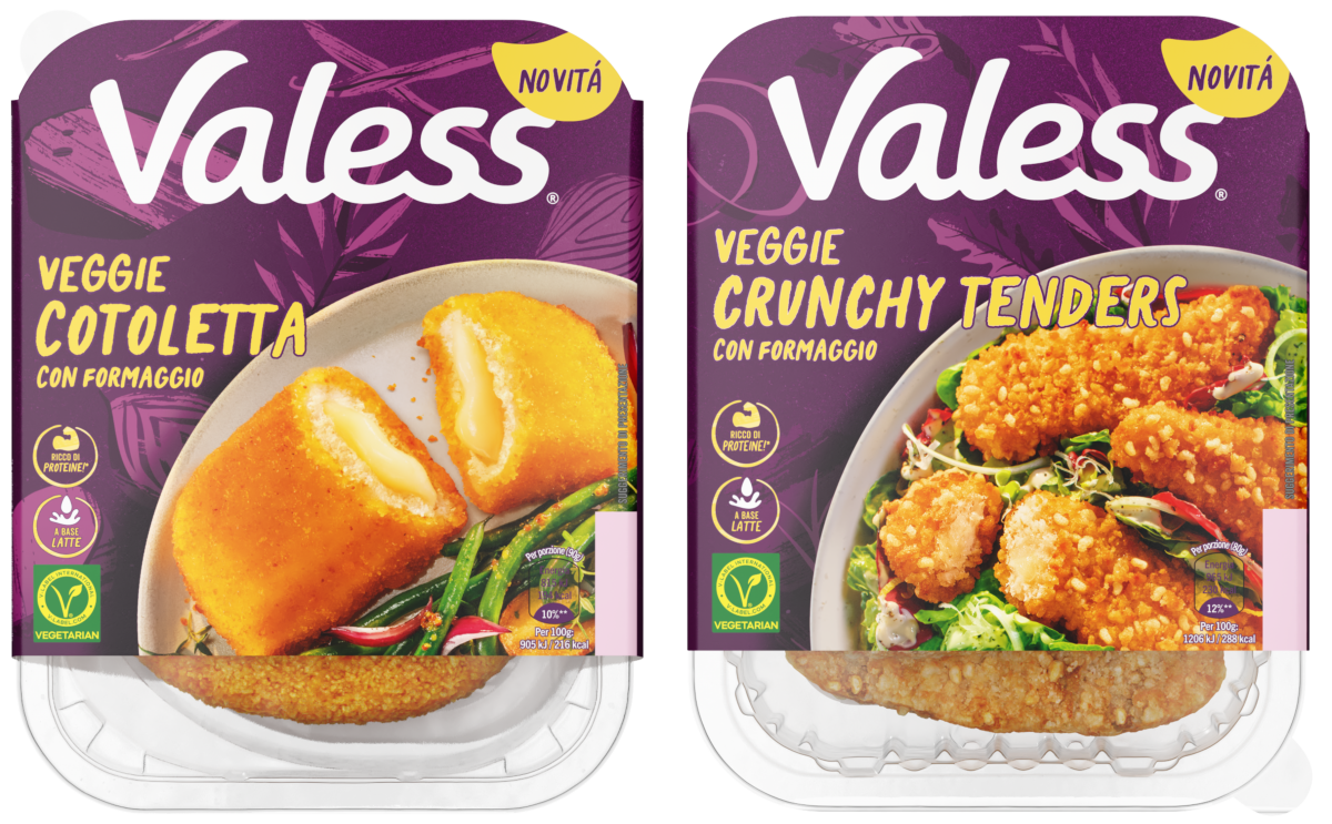 Valess Packshot di Veggie Cotoletta Con Fromaggio e Veggie Crunchy Tenders con fromaggio
